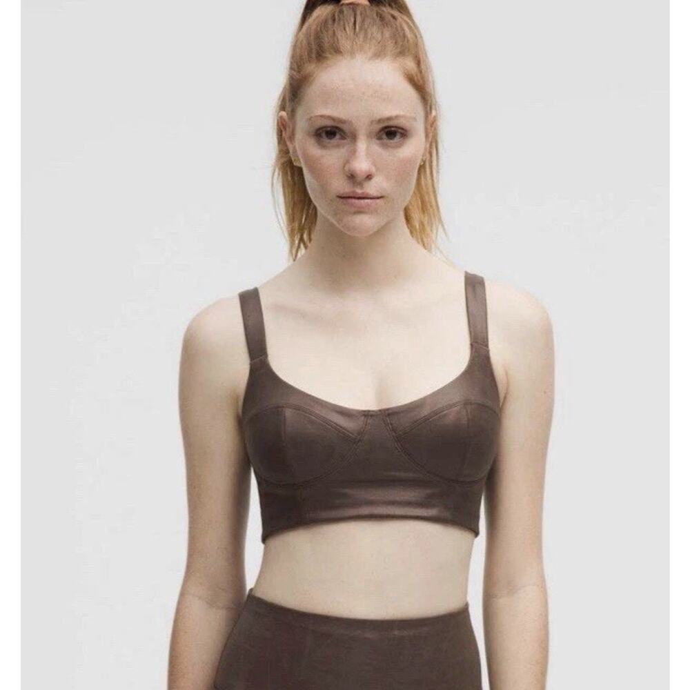 New Lululemon Everlux Brown Matte Foil Sports Longline Workout Bra Size M. NWT